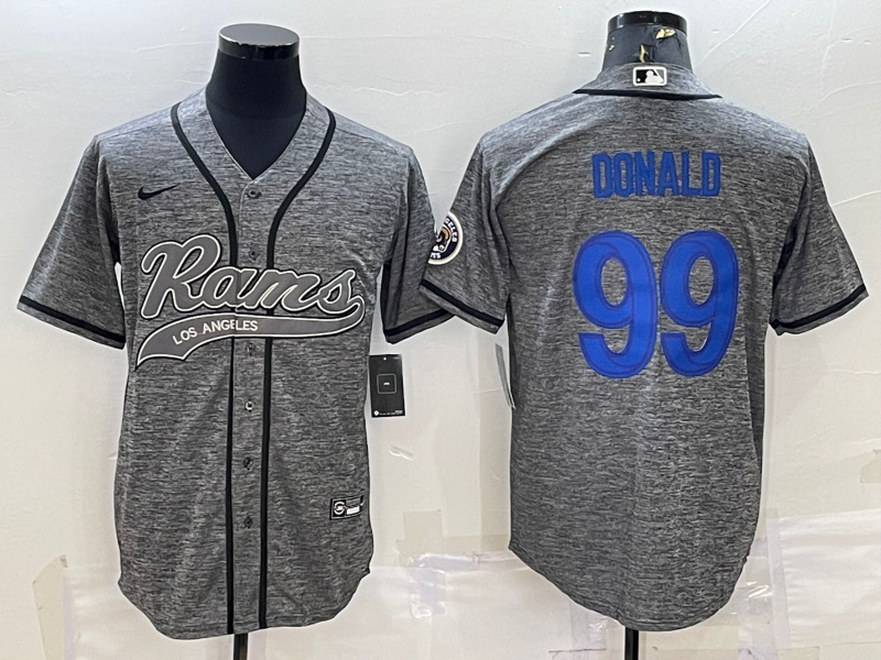 Men's Los Angeles Rams #99 Aaron Donald Grey With Patch Cool Base Stitched Baseball Jersey